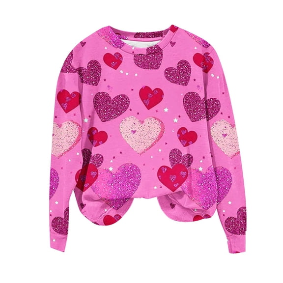 mihongmao Valentine Sweatshirts for Women Casual Round Neck Printed Loose Long-Sleeved Sweatshirt Hot Pink 2X