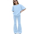 thumbnail image 4 of CUZIBR Kids Girls Outfit Sets Everyday Wear Lightweight Knit Two Piece Short Sleeve Tshirts Tops And Shorts For Family Events Clothes Sets,Blue,11-12 Years, 4 of 4