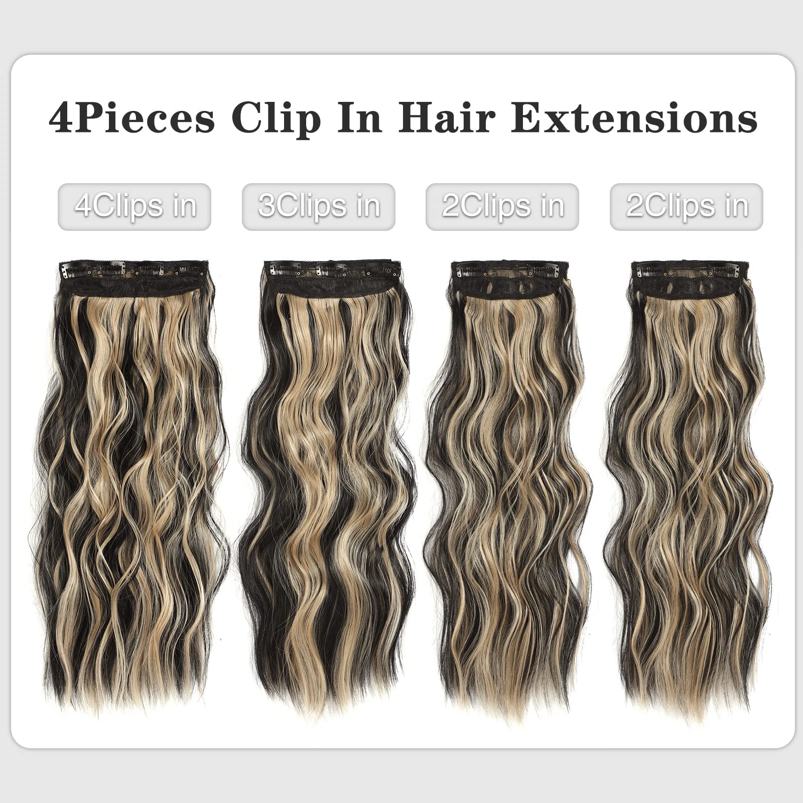 MORICA Clip in Hair Extension 20 Inch 6PCS Natural Long Wavy Curly Hairpieces for Women Thick Synthetic Fiber Double Weft Hair Full Head