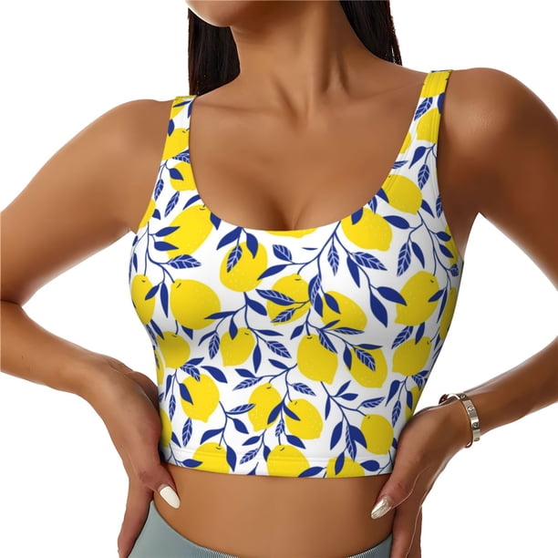 Fotbe Tropical Lemon Sujetador Deportivo Largo sin Aros para Mujer con Almohadillas y Soporte Medio, Transpirable y Absorbente, Camiseta Tipo Chaleco o Tank Top-Small