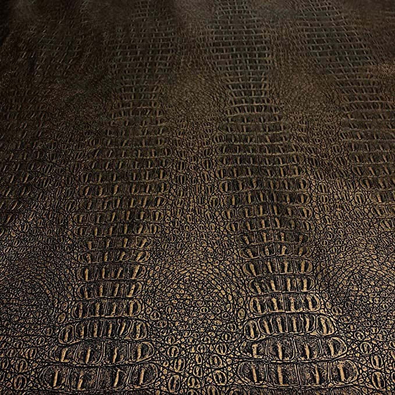 Gator Faux Leather, Soft Textured Crocodile Vinyl Fabric, Alligator Skin Embossed Upholstery And DIY Craft Pleather Sheets – Cut Continuously By The Yard (Brass Metallic)