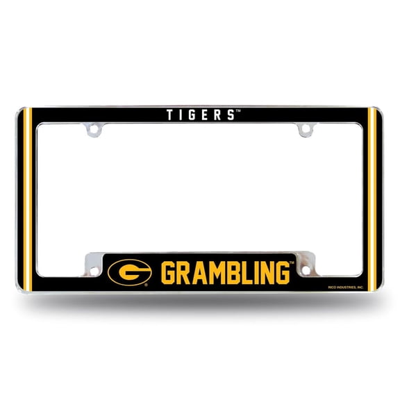 Grambling State Tiger's Chrome Metal License Plate Frame with Full Frame Team Color Graphics