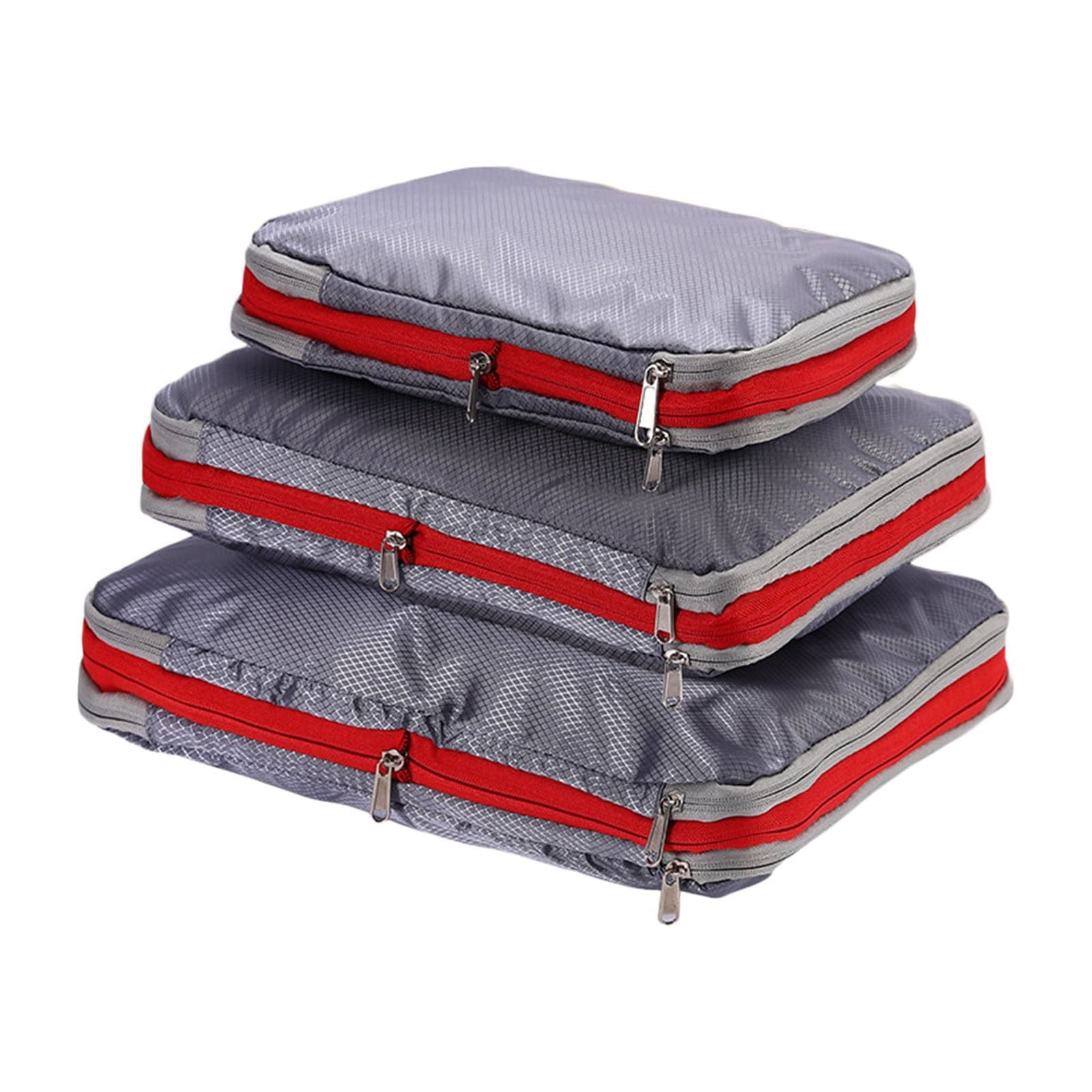 Travel Luggage Packing Cubes Set of 3, Expandable Suitcase Organizers for Clothes Storage, Travel Essentials, Oxford Cloth, 15.75x11.81in, Gray/Red
