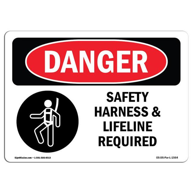 SignMission OS-DS-A-1218-L-1564 12 x 18 in. OSHA Danger Sign - Safety Harness & Lifeline Required