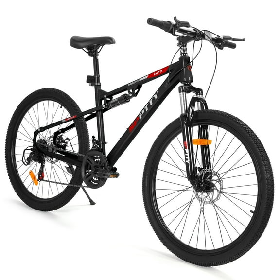 26" Mountain Bike,Full-Suspension 21 Speed Drivetrain, Disc Brakes,Bicycle for Men Women Black
