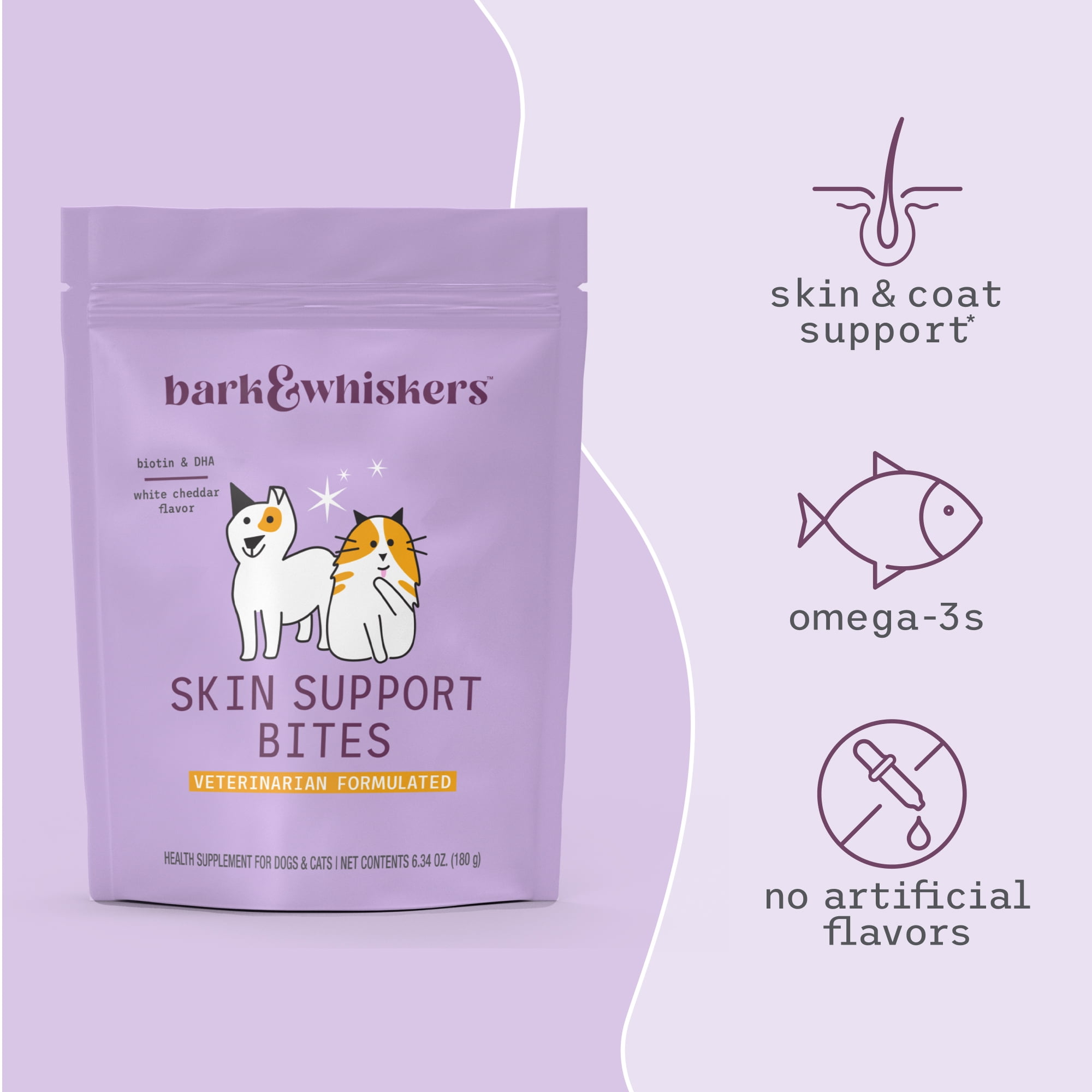 Dr. Mercola Bark & Whiskers&nbsp;Skin Support Bites, 6.34 oz, 1 bag, Gluten Free, Soy Free, Non-GMO