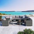 thumbnail image 2 of 9 Pieces Outdoor Patio Sectional Sofa Set, All Weather Furniture Sets Half-Moon Sofa Set with Pillows, Wicker Sofa Set for Backyard Patio Garden, Gray, 2 of 9