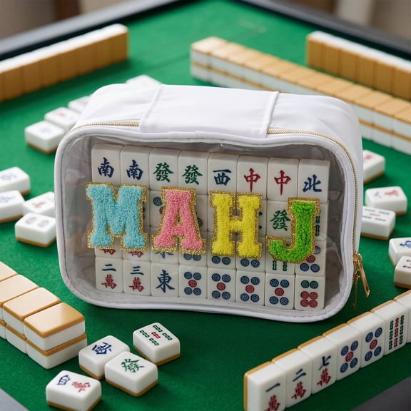 GASTROPOD Empty Mahjong Tile Bag American Pvc Clear Mahjong Case Size 166 Waterproof Zippered Storage Tile Holder Rack Bag for Game Lover Gift Travel (Case Only)