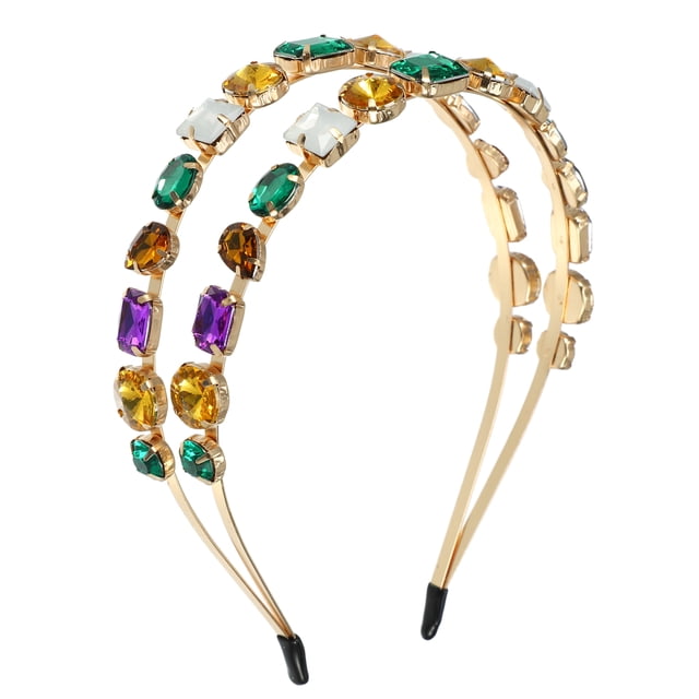 Diadema de cristal de imitación de cristal colorido de metal, diadema de diamantes de imitación, diadema de mujer, doble capa, 5.51 x1.65