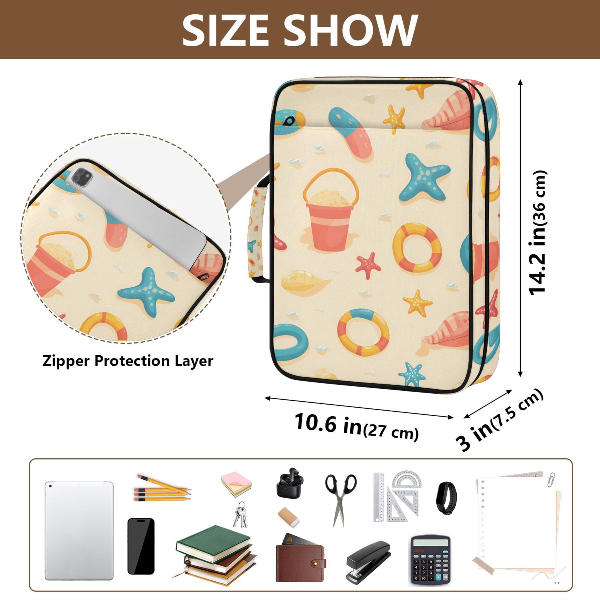 FORMRS Accordion File Folder A4 Size 7-Pocket Expanding Document Organizer Bag with 3 Ring Binder, Beach Pattern