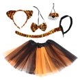 thumbnail image 1 of ColoMX Conjunto de disfraz de tigre para niños con diadema con orejas de animales, cola de nariz y falda tutú naranja y negra, ideal para carnaval de Halloween y fiestas de disfraces, 1 of 7