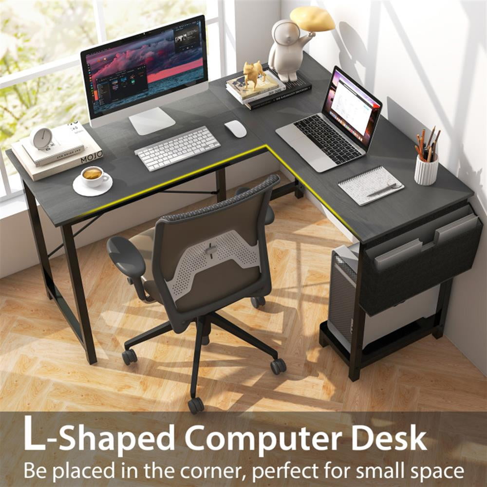 Demi Bonn Modern Reversible Computer Desk with Storage Pocket and CPU Stand for Working Writing Gaming, Gray