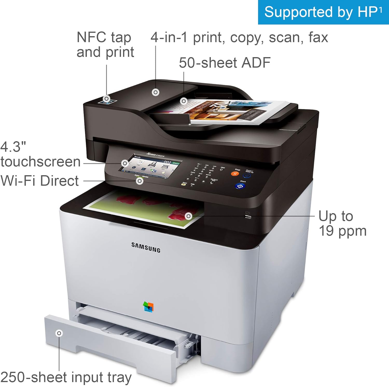 Samsung Xpress C1860FW Wireless Color Laser Printer with Scan/Copy/Fax, Simple NFC + WiFi Connectivity and Built-in Ethernet (SS205H)