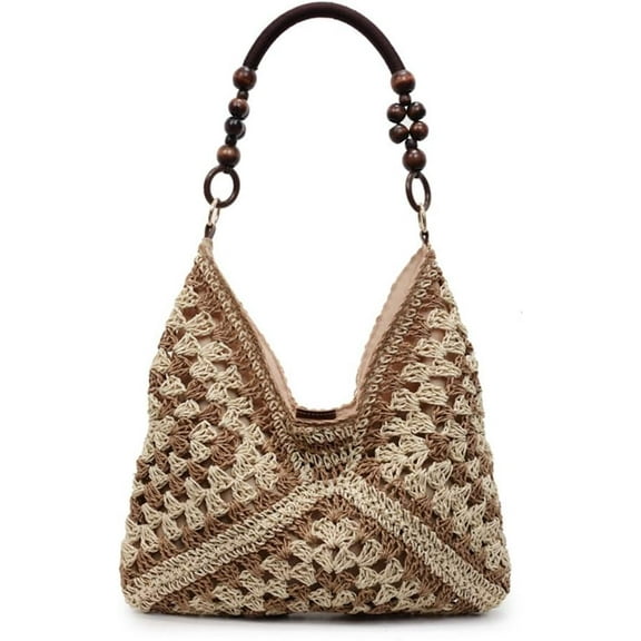 Summer Straw Hobo Bags for Women Boho Woven Mesh Beach Tote Bag Large Capacity Crochet Vacation Shoulder Handbag