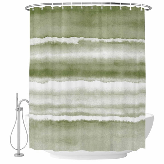 Extra Long Shower Curtain 72x96 Inch, Sage Green Stripes Shower Curtain Waterproof Bathroom Decor, Watercolor Gradient Abstract Striped Fabric Bath Curtain Set Accessories with Hooks