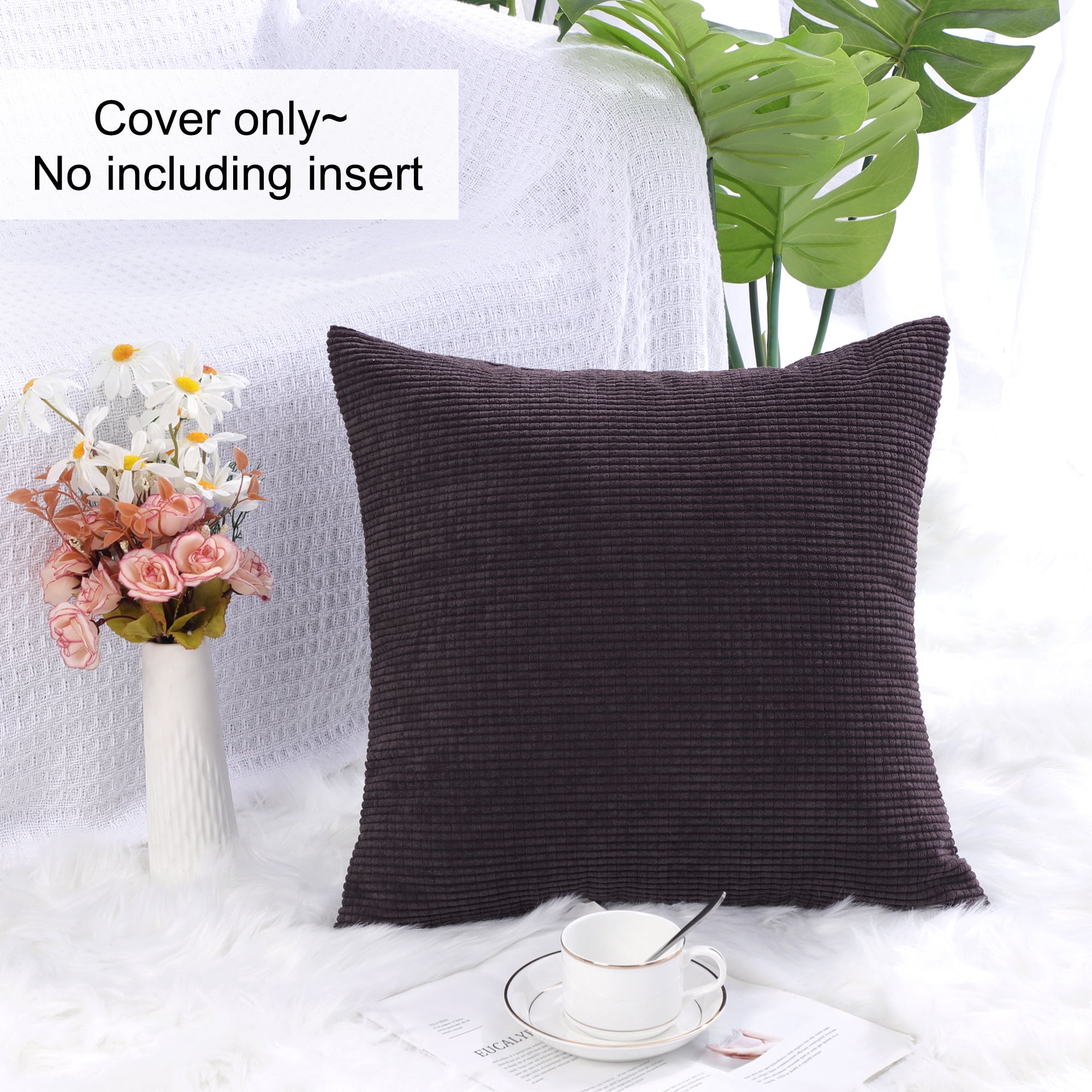 Unique Bargains Corduroy Texture Decorative Throw Pillow Cover Dark Brown 20" x 20"