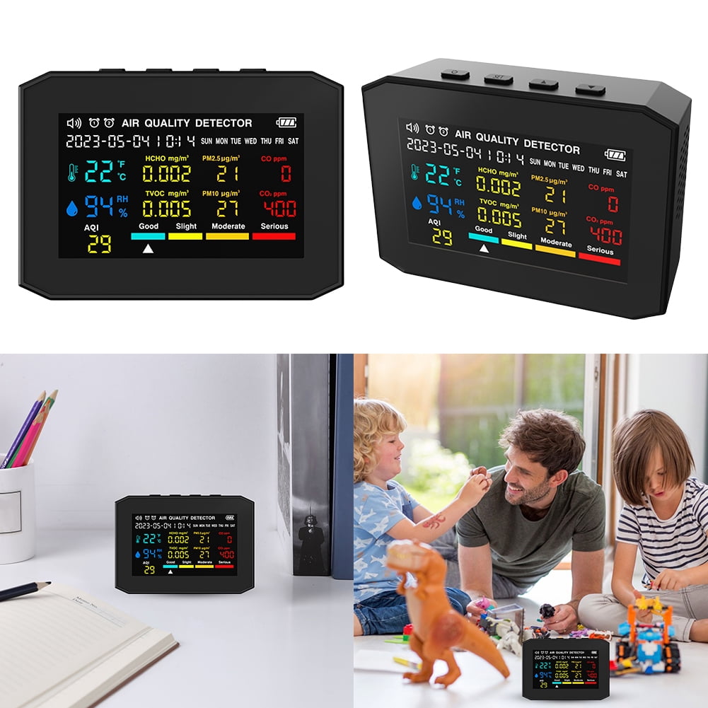 Monitor WiFi De Calidad Del Aire – Detector De PM2.5, PM10, HCHO, CO2 (sensor NDIR), Temperatura Y Humedad – Pantalla LCD, App Tuya, Alarmas Visuales Y Sonoras – Ideal Para Interiores