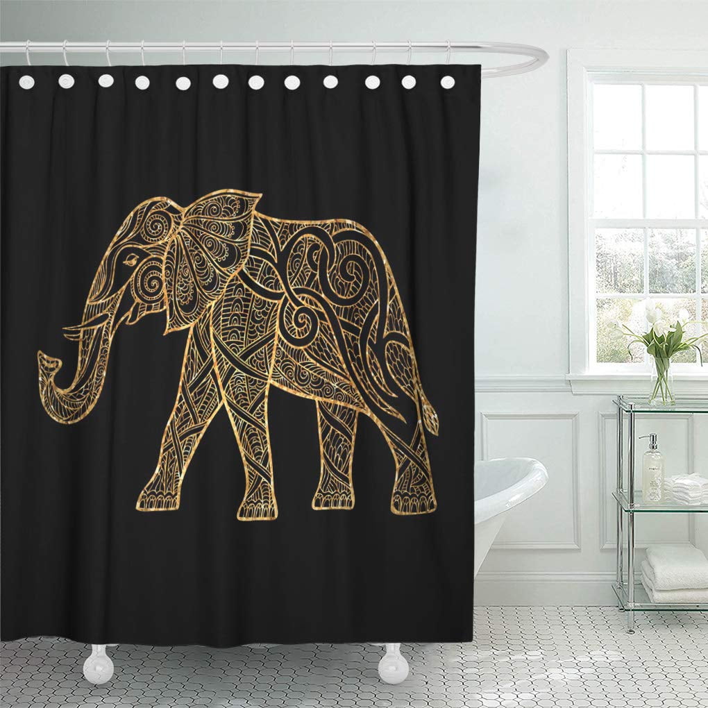 CYNLON Adventure Gold Elephant on Africa Black Blackboard Bathroom