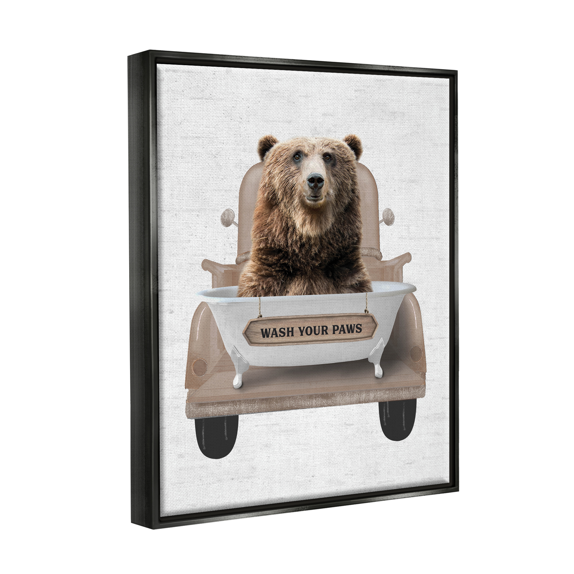 Stupell Industries Wash Your Paws Bear Animals & Insects Painting Black Floater Framed Art Print Wall Art, 25 x 31