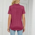 thumbnail image 7 of Pure Color Women's Shirt Top in Burgundy, Short Sleeves, Turn-Down Collar, and Pocket Detail, Size XXL, Perfect for Summer, 7 of 7