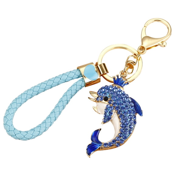 Blue Dolphin Keychains For Women Girls Rhinestone Crystal Key Chain For Car Keys Purse Charms Handbag Backpack