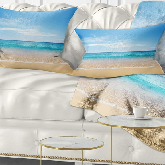 Designart Calm Blue Sea and Sky - Seashore Photography Throw Pillow - 12x20