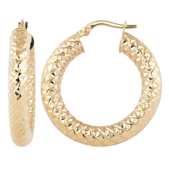 KoolJewelry 10k Yellow Gold 5x20mm Diamond-cut Hoop Earrings