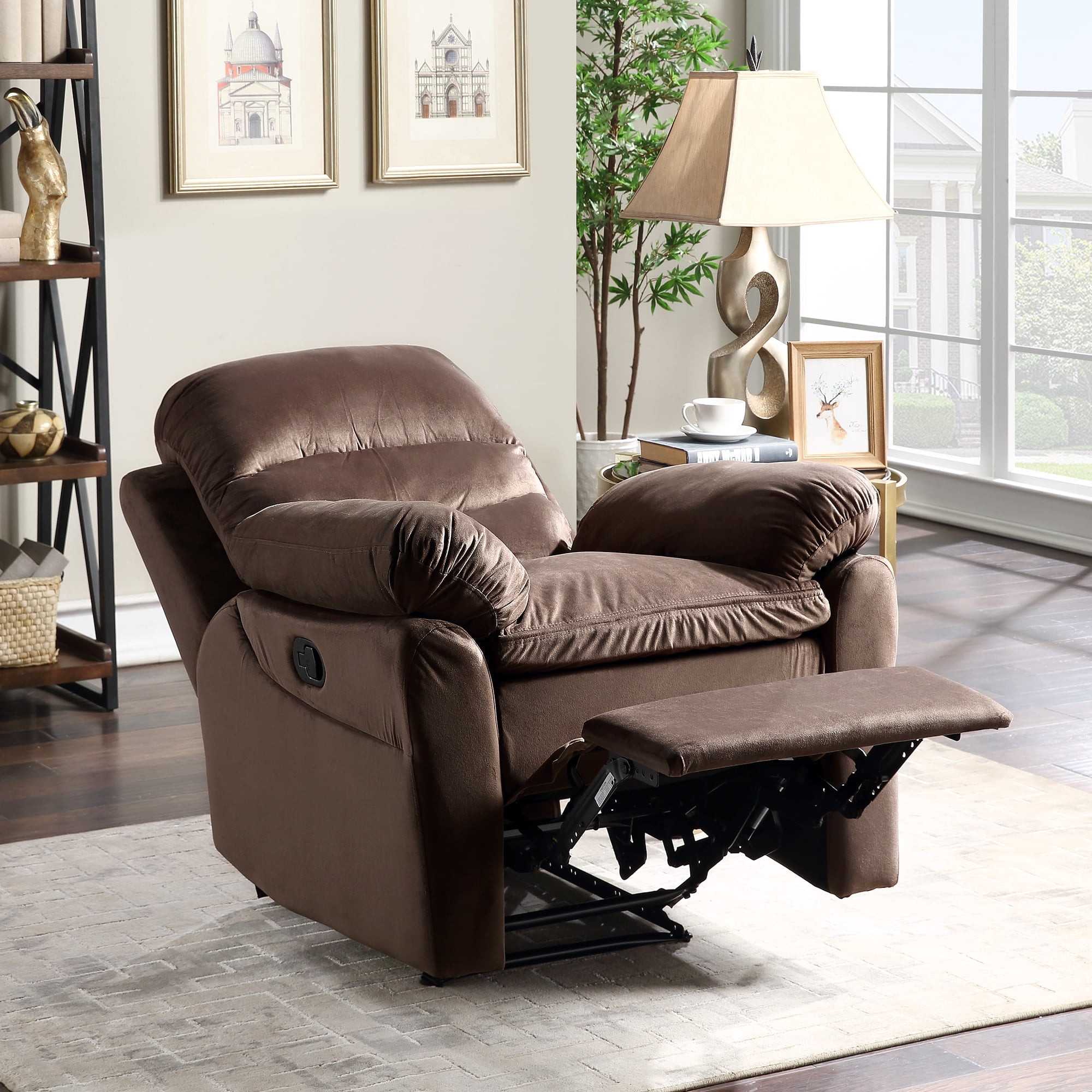 Kepooman Microfiber Manual Recliner Chair with Padded Seat for Bedroom Living Room, Brown Kepooman Microfiber Manual Recliner Chair with Padded Seat for Bedroom Living Room, Brown