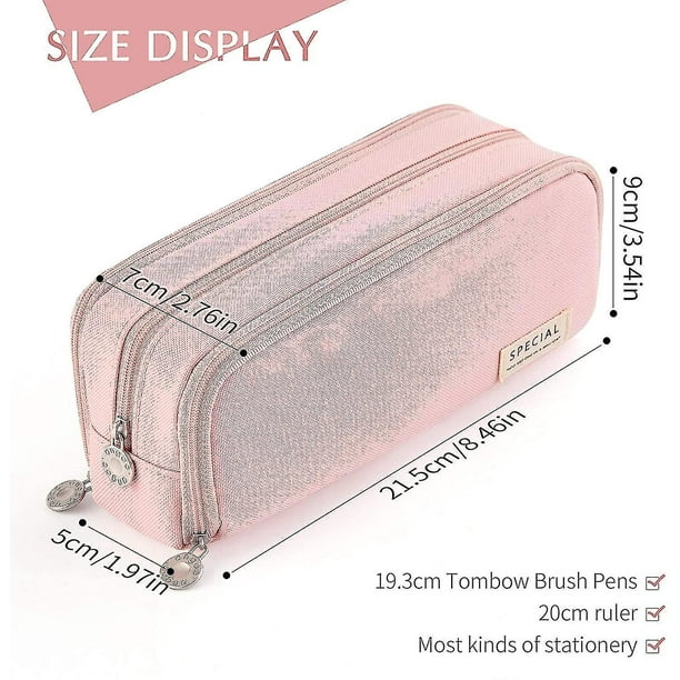 Large Pencil Case Big Capacity 3 Compartments Canvas Pencil Pouch For Students pink Walmart en linea