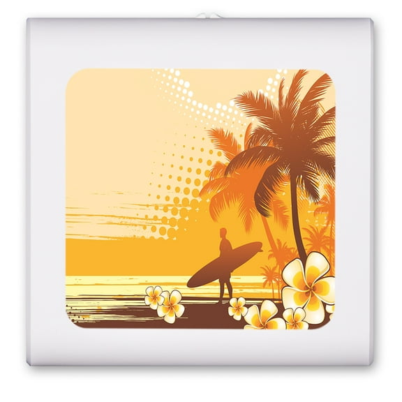 Plug in Dimmable LED Night Light with Dusk to Dawn Auto Sensor, Adjustable Brightness, Warm Light, Auto On/Off Nightlight for Bathroom, Hallway, Nursery, Bedrooms - Surfer on the Beach