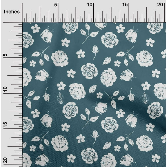 oneOone Polyester Lycra Teal Green Fabric Florals Sewing Fabric By The Yard Printed Diy Clothing Sewing Supplies 56 Inch Wide
