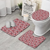 Red and Black Christmas Love Pattern Bathroom Rugs Sets 3 Piece,Toilet Cover Set,Absorbent Non Slip Bathroom Mats Sets with U-Shaped Contour Rug Toilet Rug Set