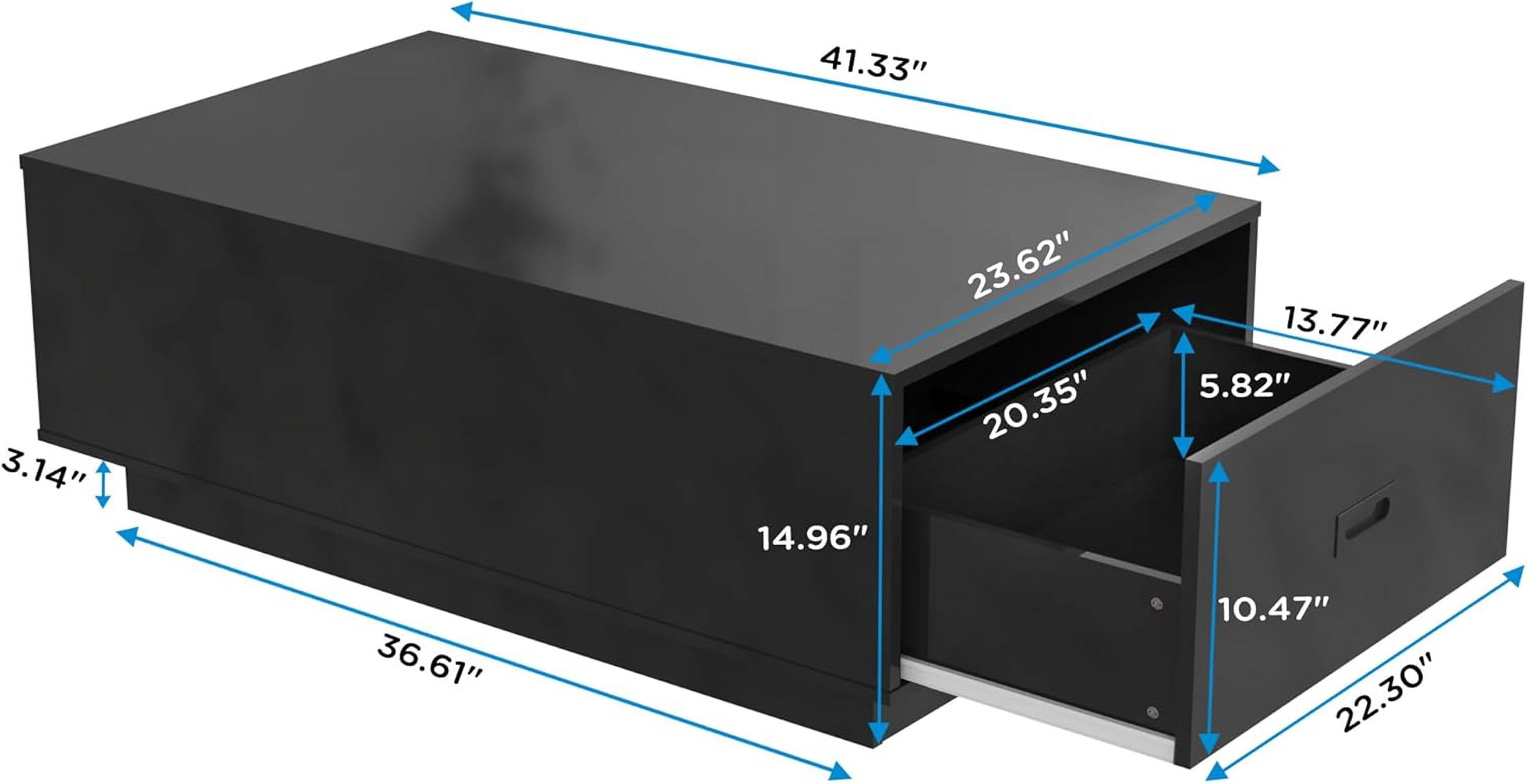 DIYART Black High Glossy Coffee Table, led Coffee Table with 2 Drawers, Modern Coffee Table for Living Room, Coffee Table with LED