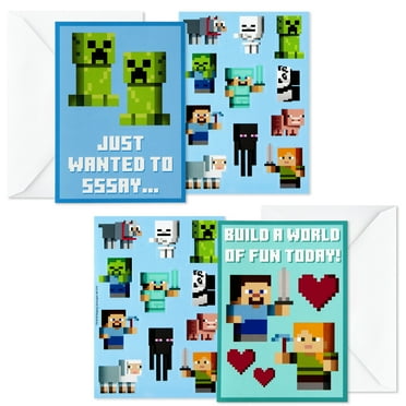 Hallmark Kids Minecraft Valentines Day Cards and Stickers Assortment (24 Classroom Cards with Envelopes)