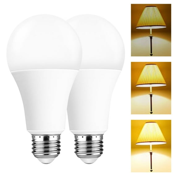 WTL 3 Way LED Light Bulbs 50 75 100W, Three Way 3000K Soft Light 5W/10W/15W A19 E26 Base LED Bulb for Desk, Floor,Table Lamps, Dimmable, No Flicker, 2 Pack