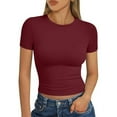 thumbnail image 3 of LISTHA Short Sleeve Crop Tops for Women Short Sleeve Tight Going Out Crew Neck Cropped T Shirts Summer Y2k Slim Fit Shirt Wine 2XL, 3 of 7
