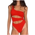 thumbnail image 2 of Fengqque Women's Solid Color Backless Sexy All-In-One Hollow Out Bikini Swimsui Set Swimsuit, 2 of 9