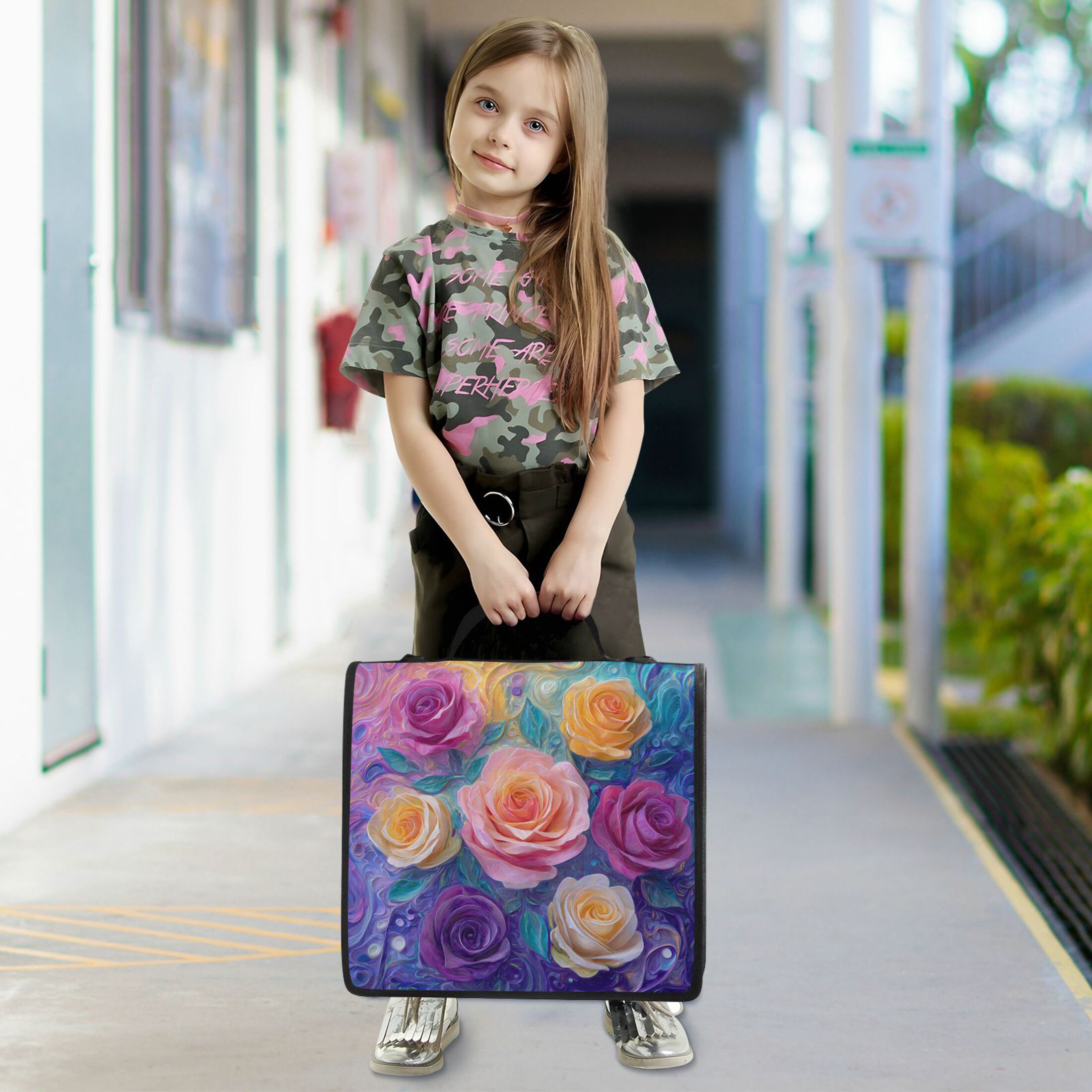 Zipper Binder 3 Rings Stationery Office Files Daily Organizer File Folder Storage Bag Rainbow Hues Roses