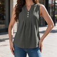 thumbnail image 5 of VBVC Women's Cotton Linen Sleeveless Blouse , Ladies' Half Button Pleated Tank Top , Casual V Neck Summer Shirt For Women, *Gray , Medium, 5 of 8