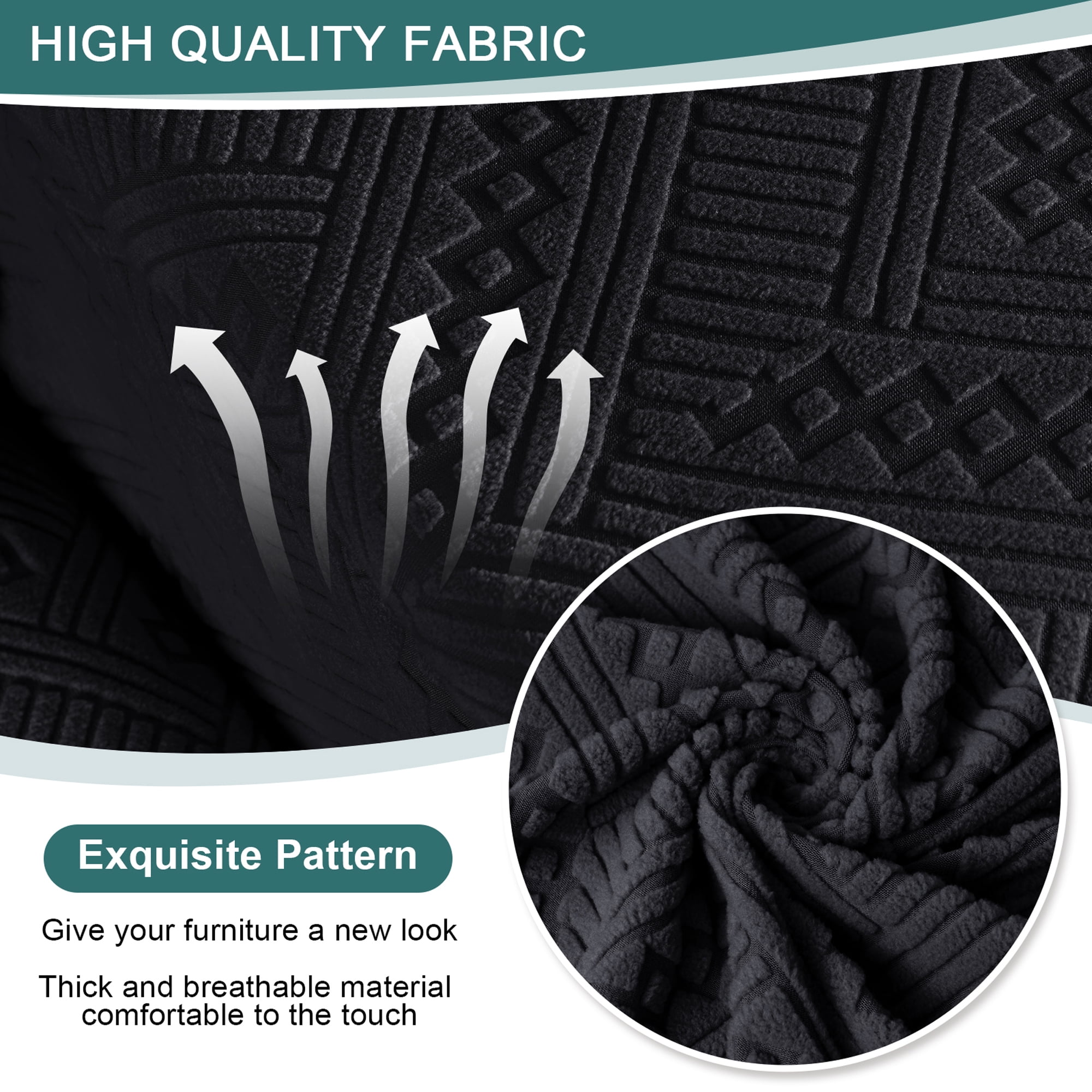 TAOCOCO Recliner Sofa Slipcovers with Console, 4 Pieces Jacquard Reclining Couch Cover for Loveseat Sofa Home Decor Protector,Black
