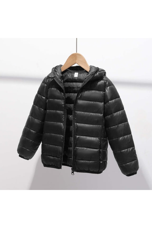 Puffer Jackets for Kids, Warm Full Zip Lightweight Hooded 2024 Winter Coats Black Size 10-12T