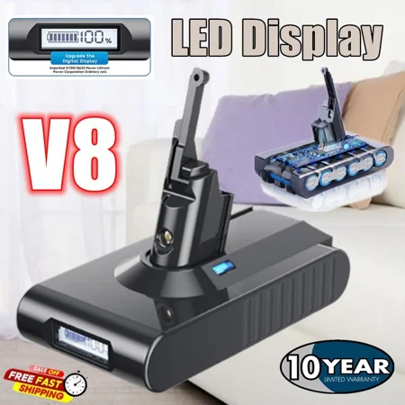 For Dyson 9.0Ah V8 Absolute Cordless Vacuum Cleaner Replacement Battery w/LED