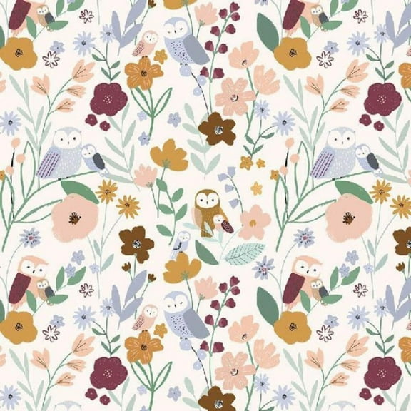 Owls Vanilla Cotton Fabric