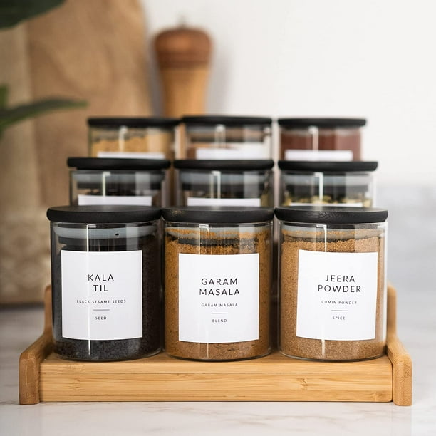 44 Square Spice Labels for Indian Spices | Hindi + English | Minimalist Preprinted Spice Jar Labels | Black Text on White Waterproof Label | Herb ...