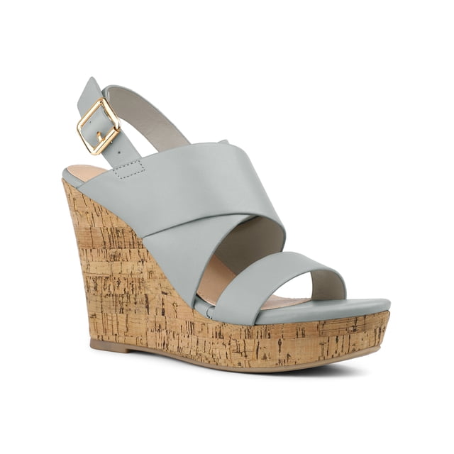 BLISSFUL STEP Women's Sandals Platform Heels Ankle Strap Wedges Sandals Gray 9