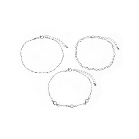 Time and Tru 3 Pack Anklet Set with Rhodium Chain and Stone (Women's)