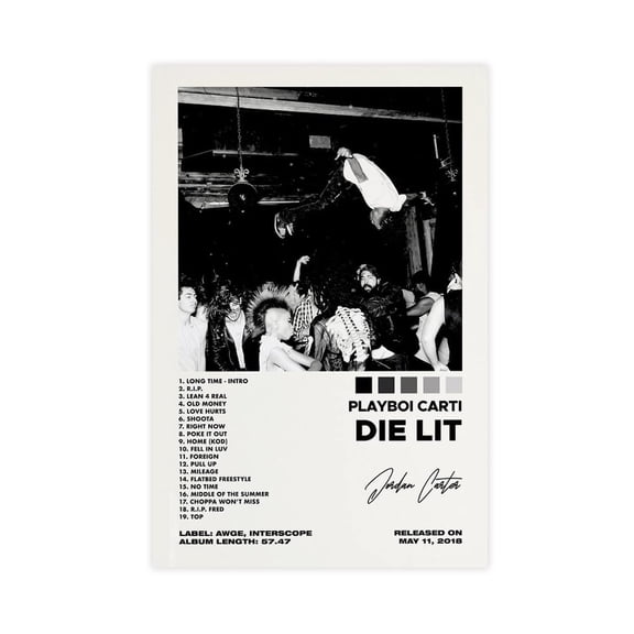 Playboi Carti Die Lit Album Cover Canvas Wall Art Decor Print for Living Room Bedroom Decoration Unframed12x18inch(30x45cm)