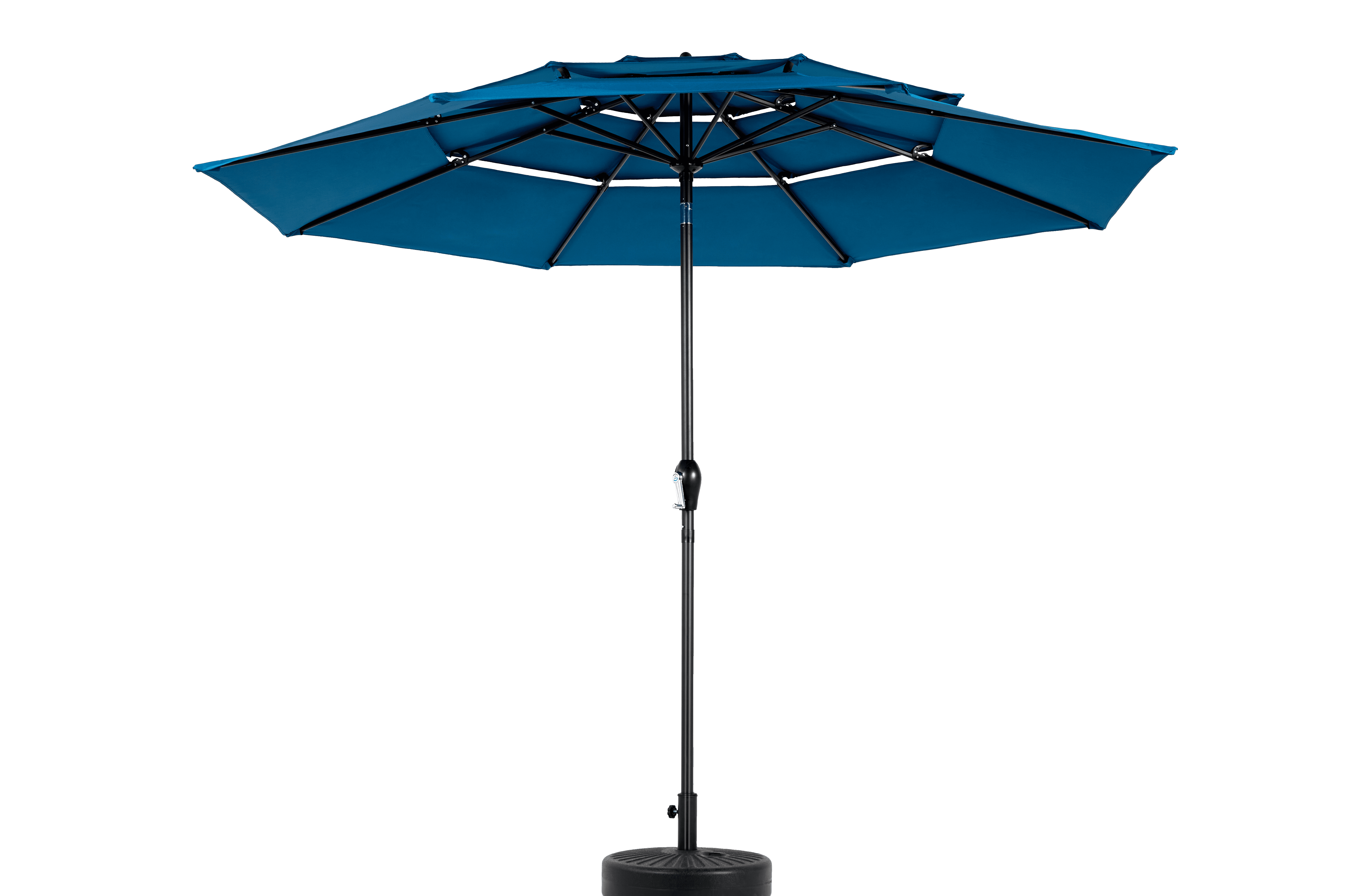 Aluminum 3-Tier Auto-Tilt Outdoor Patio Umbrella 10-Foot, Market Cantilever Umbrella for Pool and Deck with Crank, Dark Blue