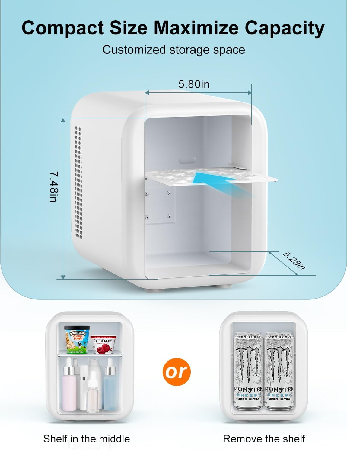 Fridge, 4L Portable Skincare Refrigerator with Cooling & Heating,  Power for Home, Car, Dorm, Office