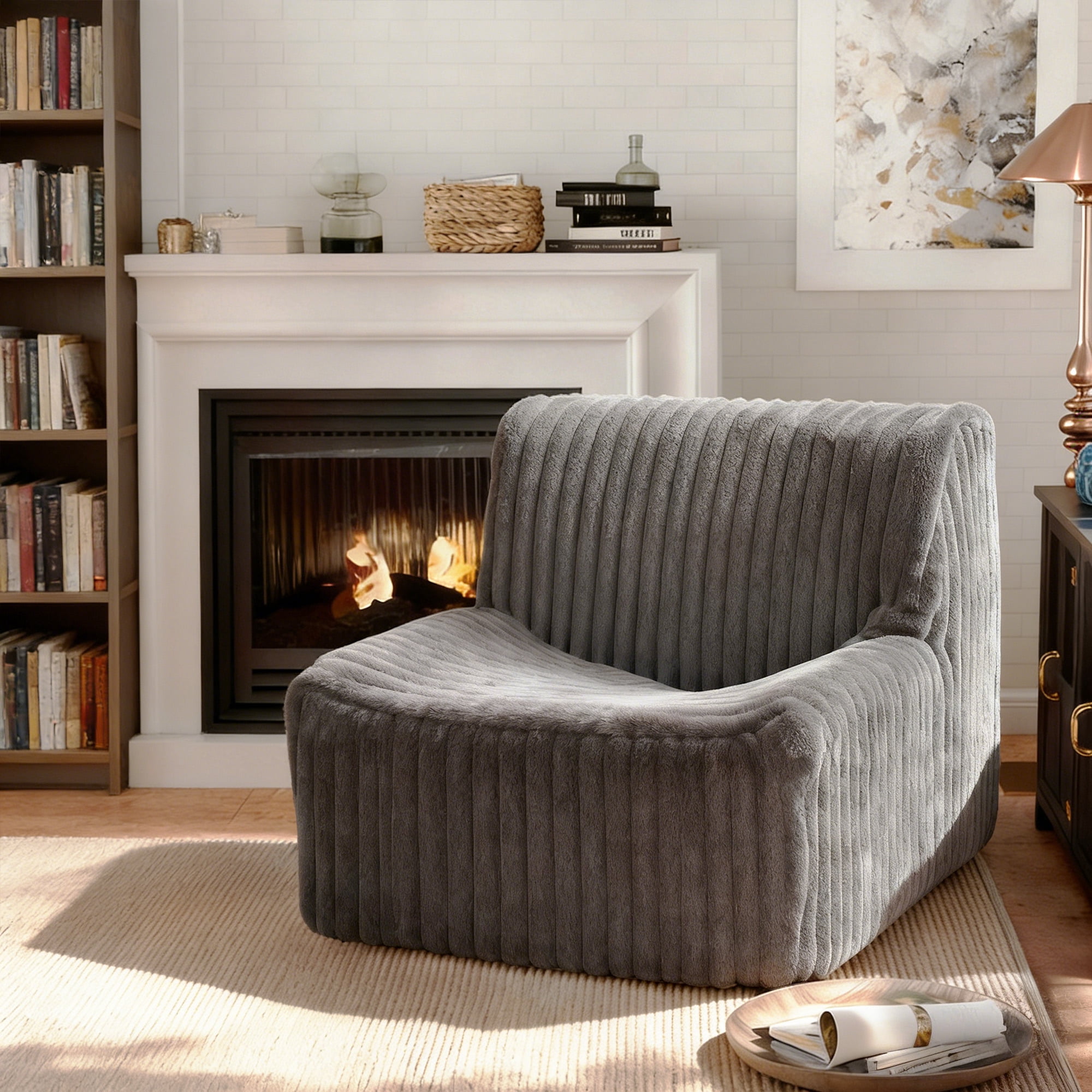 Alvantor Bean Bag Chair for Adults Faux Fur Armless Floor Sofa with Foam Filling No Assembly for Bedroom Dorm Apartment